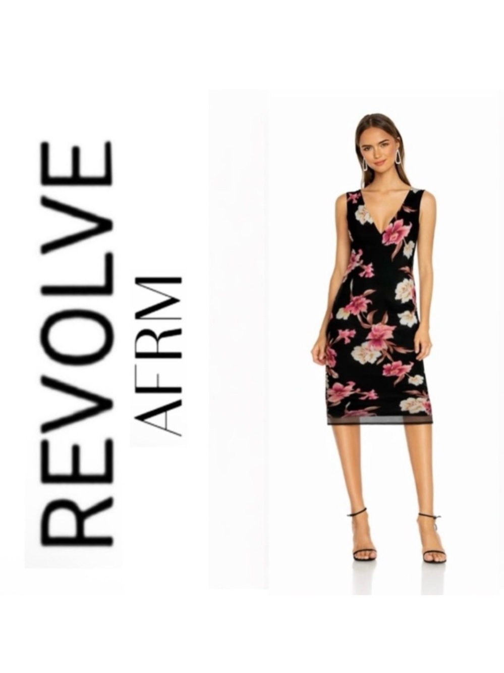 NWT Revolve x AFRM Ariana Sleeveless Midi Dress in Noir Tropical